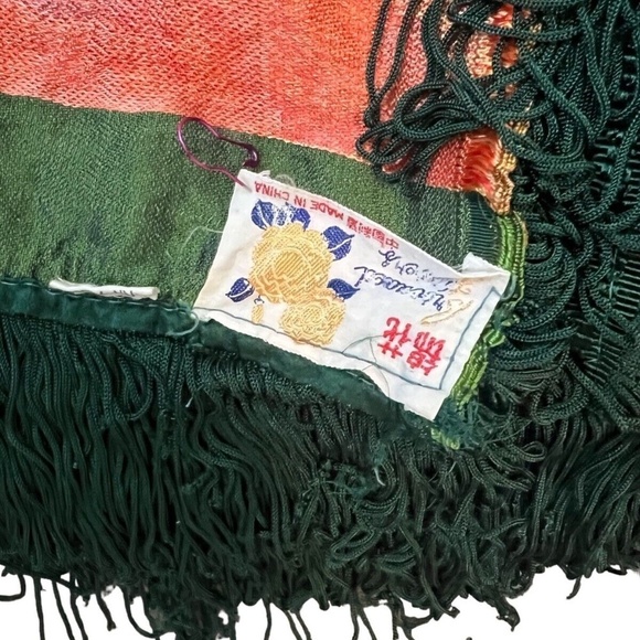 Vintage Brocaded Flowers Chinese Silk Tapestry 48" x 48" Green - Picture 10 of 11